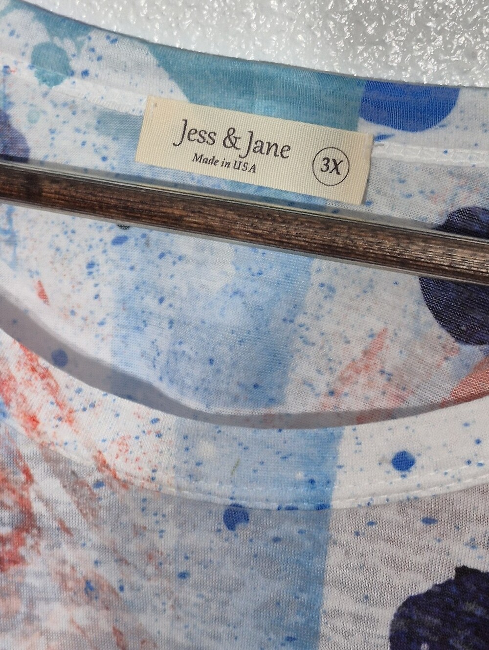 Jess & Jane Tunic Womens 3X White Blue Patriotic Americana Burnout Artsy Boho LS - Picture 4 of 5